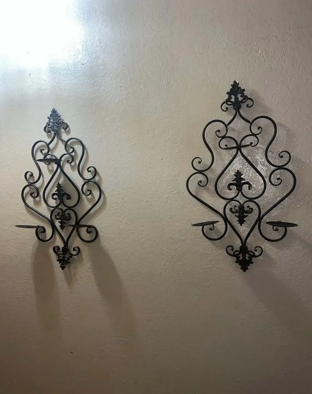 Set of 2 Decorative Black Iron Scrollwork Wall-Mount Candle Sconces